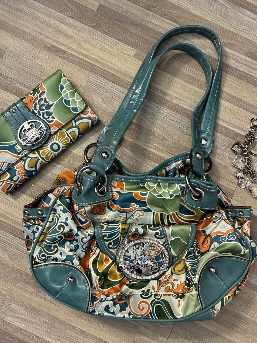 Kathy Van Zeeland Teal Multi Floral Shoulder Bag